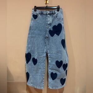 Going Steady Heart Stamped Barrel Jeans